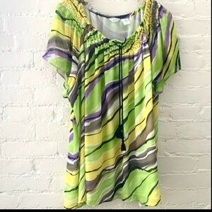 Laura Ashley Womens Colorful Printed Flowy Top Size 3X Cruise Beachy Vibrant 90s